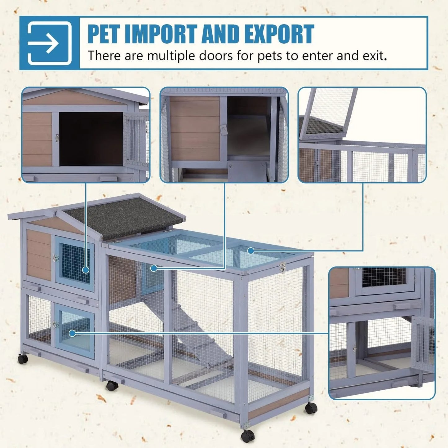 Wooden Rabbit Hutch. Two Layers. Chicken Coop, Outdoor Indoor. Guinea Pig & Bunny Cage. Waterproof Roof.