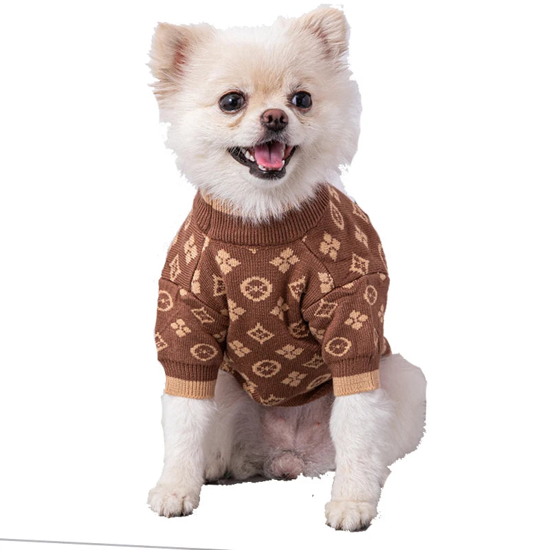 Soft Thick 2 Legged XS-2XL Luxury Dog Winter Clothes. Designer Brown Dog Knitted Sweaters /Jumpers