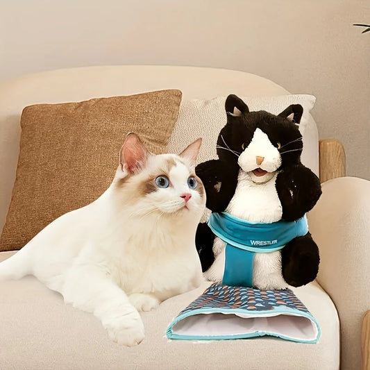 Interactive Cat Wrestling Puppet Toy with Poseable Limbs, Plush Stuffed Animal for Indoor Play. Durable & Safe cat/dog toy
