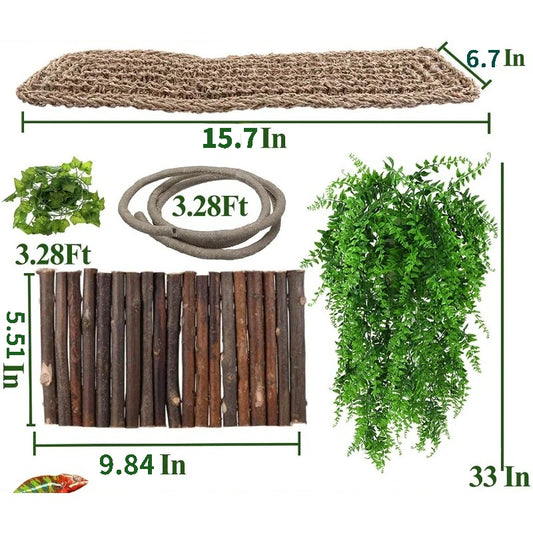Reptile Bridge Hammock. Jungle Climbing Vines and Leaves with Suction Cup. Habitat Decorations for Hiding and Climbing for Snakes & Geckos