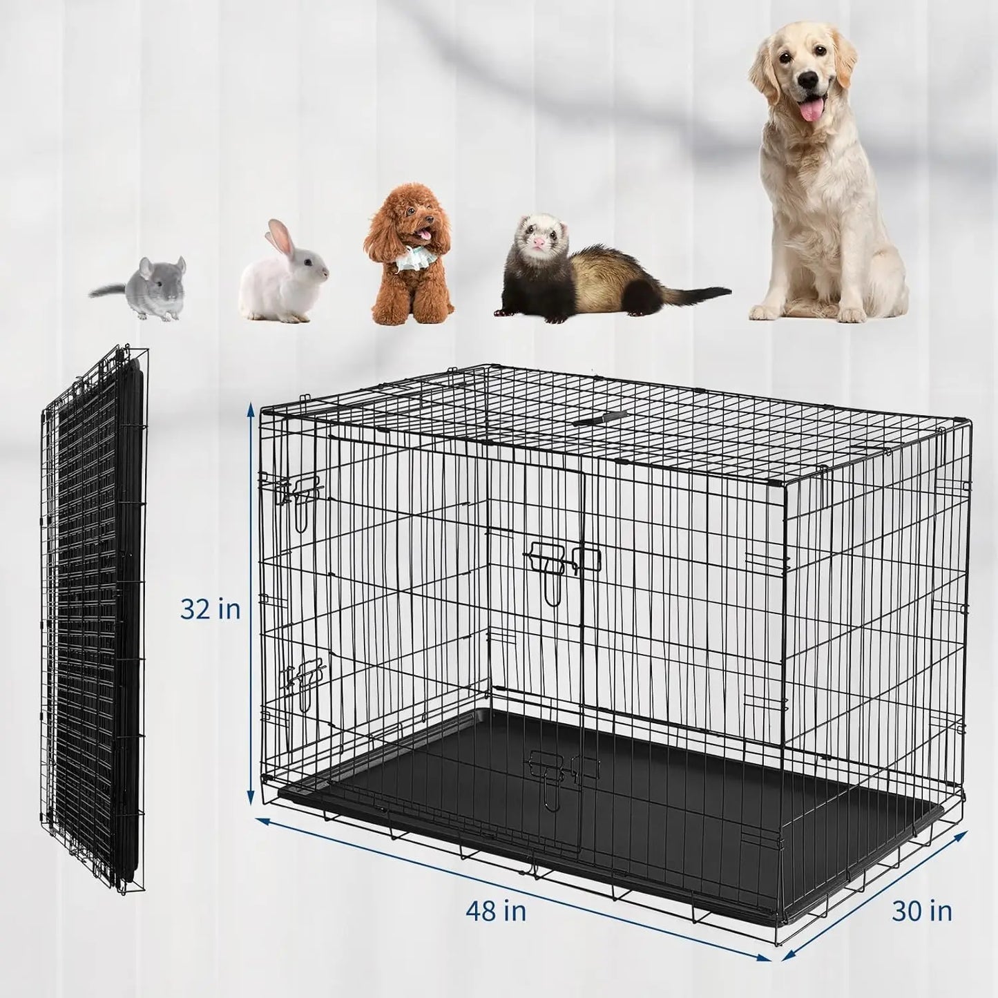 24/48 Inch Rabbit Cage, Portable, Folding Small Crate. Rabbit Carriers with Slide Out Tray & 2 Doors for Bunny, Ferret, Chinchilla & Rat