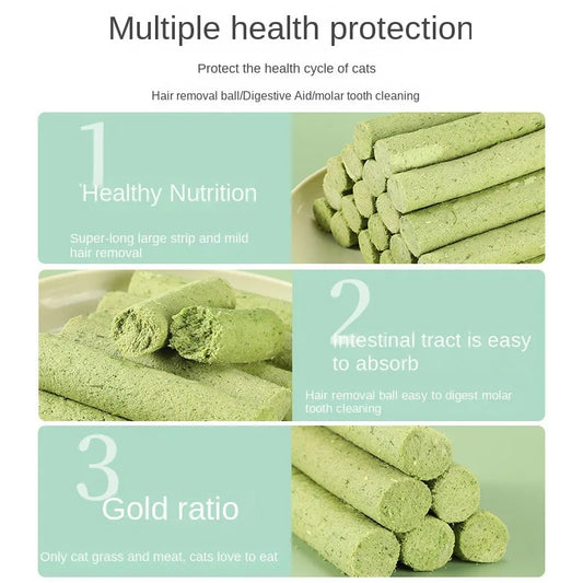 Cat Grass Stick Treats. Hairball Remover, Digestive Supplement for Cats. Mild Hair Removal Catnip Snack. Bite Resistant Chews