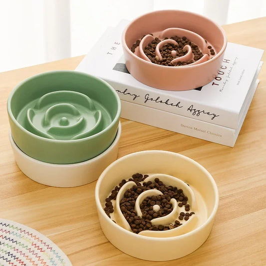 Ceramic Cat or Dog Bowl. Small and Medium-Sized Dogs. Slow Feeding, Anti-Choke Slow Food Bowl. Anti-Tumble