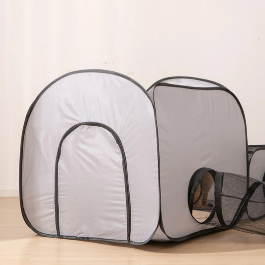 Square, Gray Cats and Dogs Delivery Room. Hard Oxford Cloth with a Play Tunnel. Foldable Pets Nest