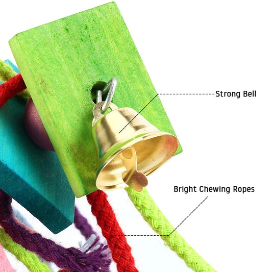 Wooden Parrot Toys. Bird Cage Hanging Chewing Toys. Multicolored Parrot Foraging Blocks for Parrots and Parakeets.