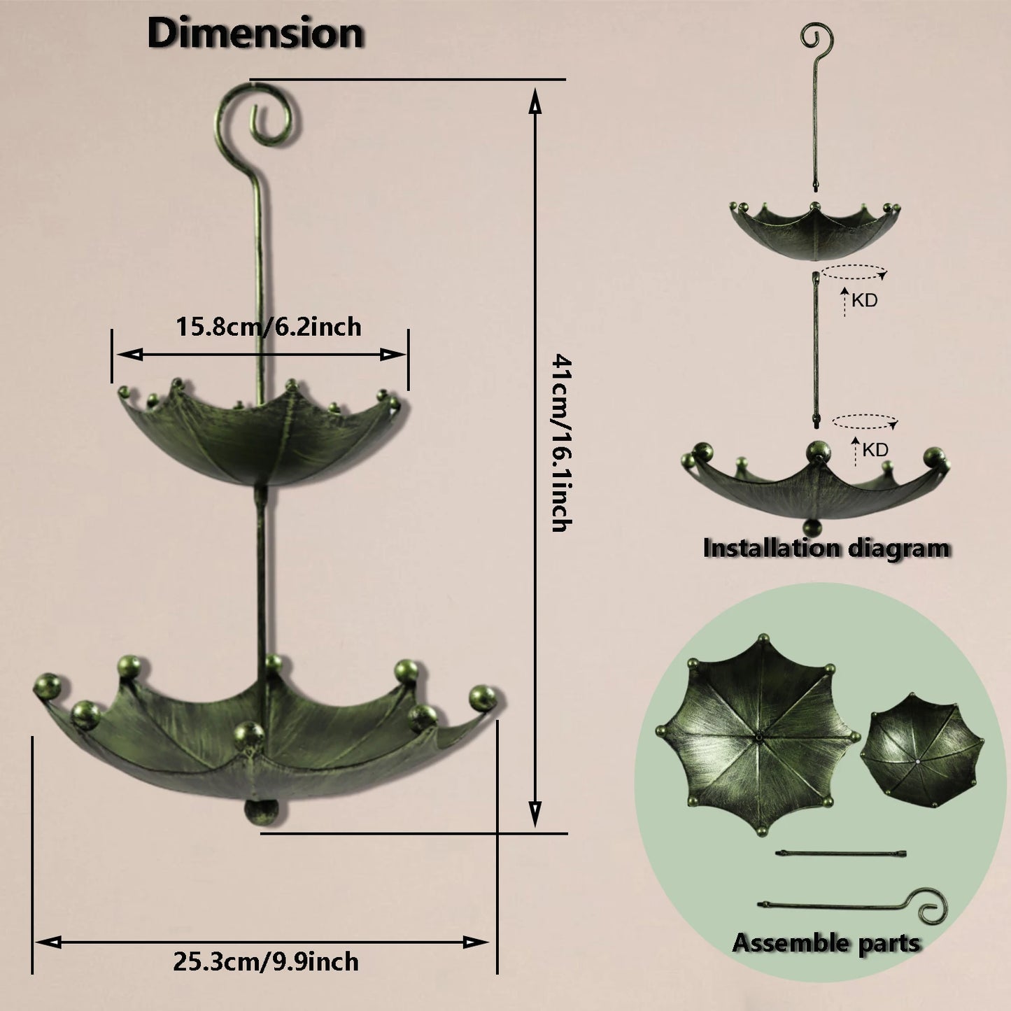 1Pc Antique Umbrella-Shaped Bird Feeder - Outdoor Hanging Bird Bath and Food Bowl, Suitable for Outdoor Gardens, Patios, Backyards, Bird Feeding, Attracting Wildlife