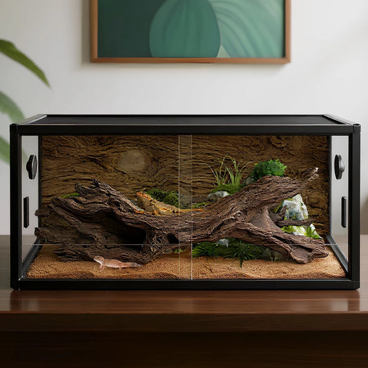 Reptile Terrarium Lounge Habitat with Ventilation, Tempered Glass. Reptile Tank Large Capacity for Snake/Bearded Dragon/Lizard Ect
