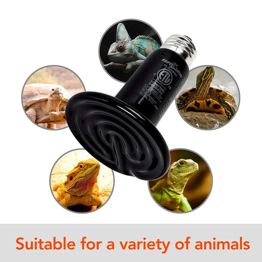 3PCS Reptiles Far Infrared Heating Bulb. 220V/110V 25W 50W 75W 100W E27, Black Ceramic Heat Lamp for Turtle, Snake, Chameleon