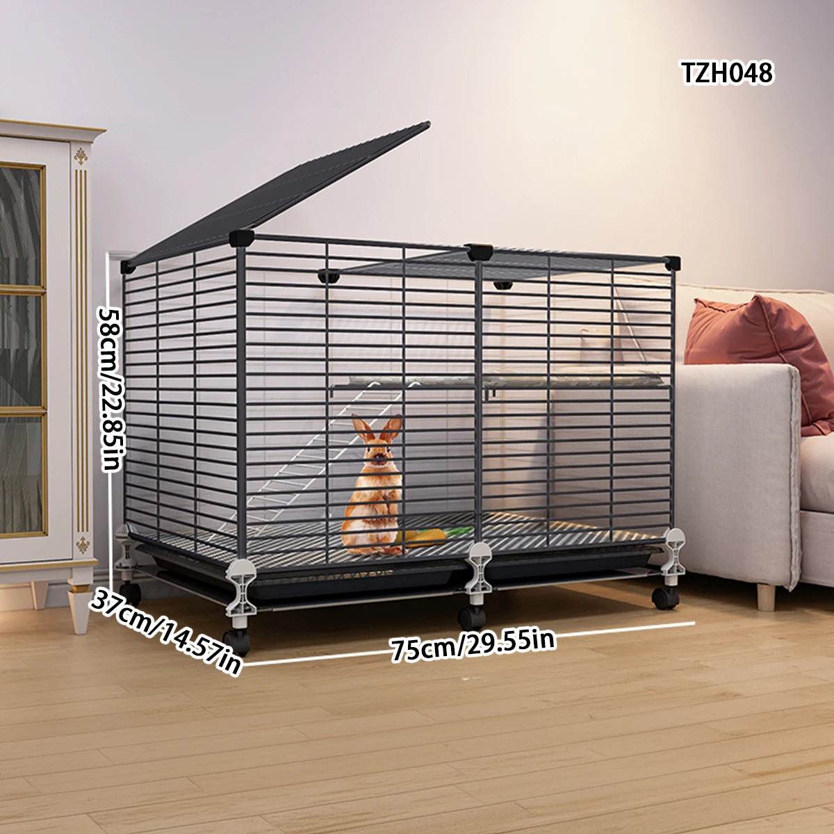 Rabbit Cage. Household Large Double-Layer Indoor Rabbit cage. Special Automatic Feces Cleaning. Guinea Pig Cage Two-Story Platform House