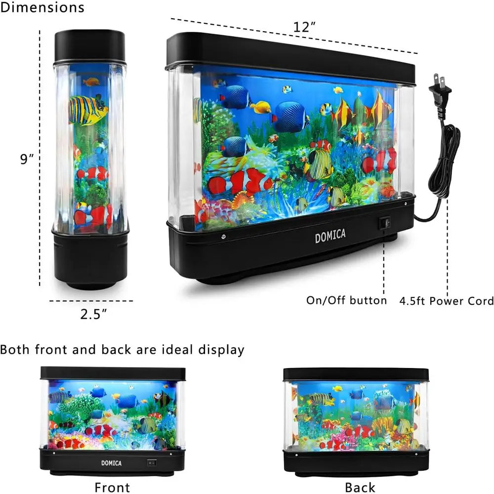 Fake Fish Tank with Moving Fish, Decorative Aquarium Lamp, Artificial Tropical Marine Tank, Sensory LED Mood Light Office Table