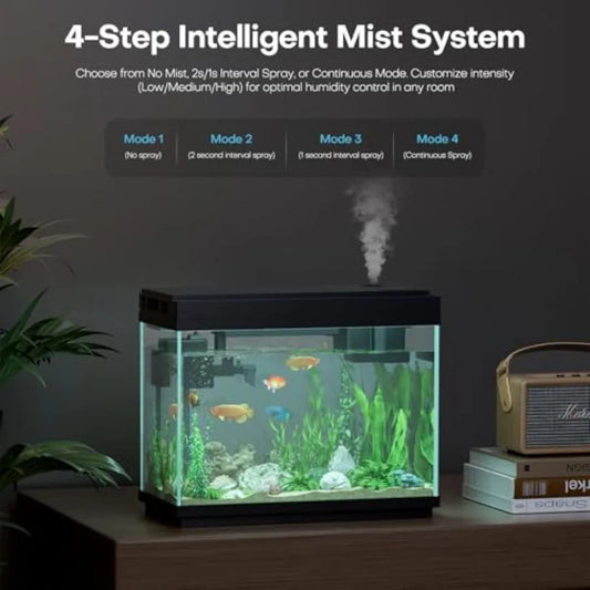 Compact Desktop Fish Tank. Smart Aquarium Kit with 2.5Gal Auto Humidifying Feature. Intelligent Mist Spray System. Ultra Quiet, Silent.
