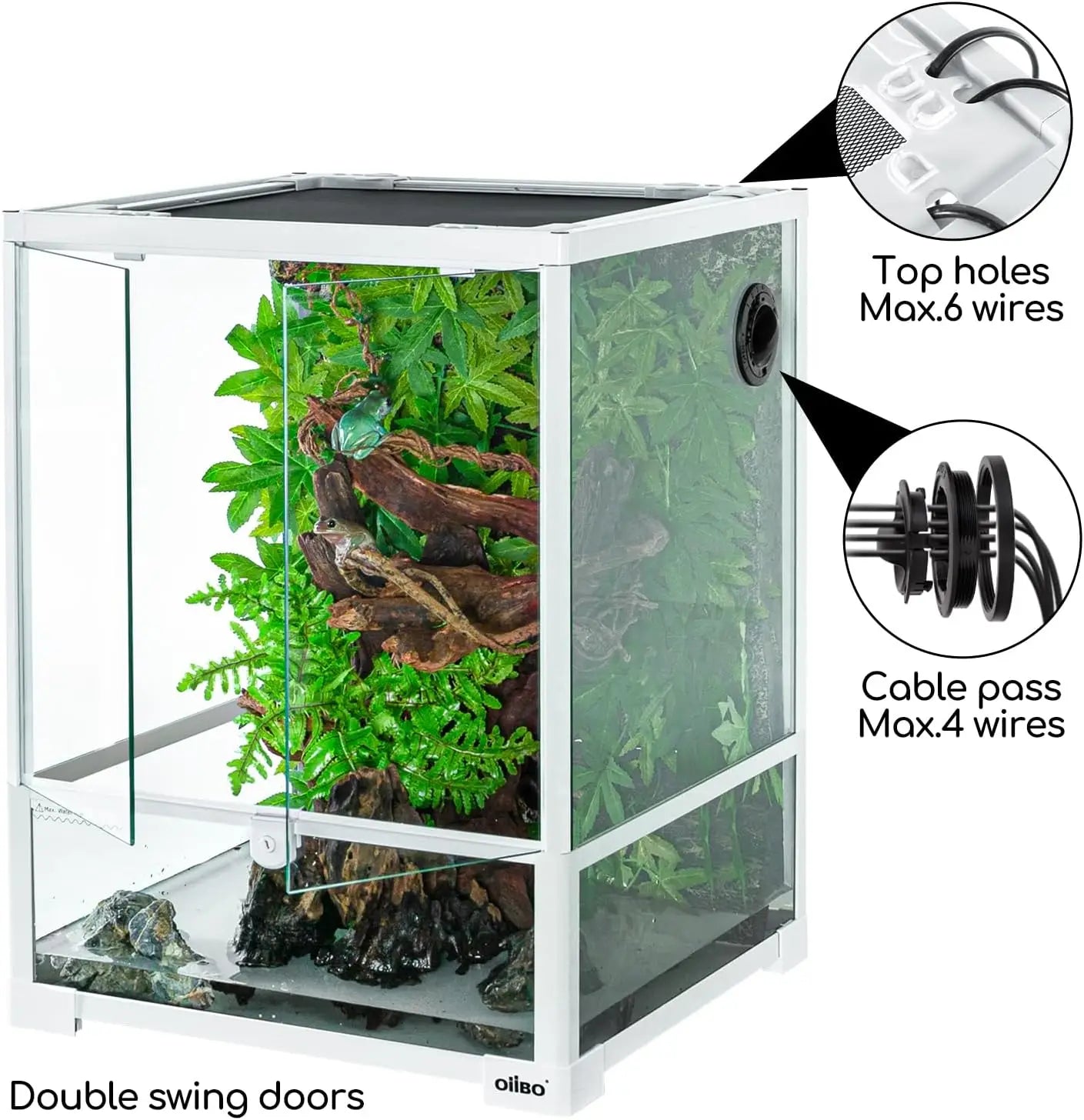 30 Gallon Glass Reptile Terrarium with Double Hinge Door, Ideal for Bearded Dragons and Snakes