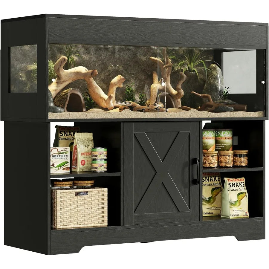 60 Gallon Reptile Tank with Stand and Storage Cabinet. Designed for Lizards & Snakes Featuring Sliding Acrylic Doors Mesh Top