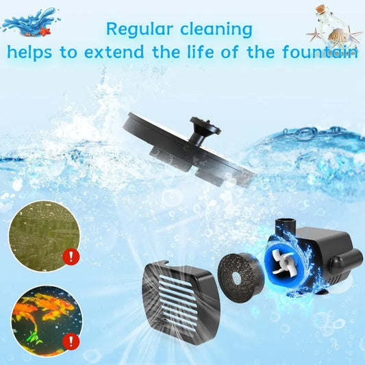 New 1W/1.5W/2.5W/3.5W Outdoor Solar Fountain, Water Pump Bird Bath Fountain with 6 Nozzles Suitable for Courtyard Garden Pools