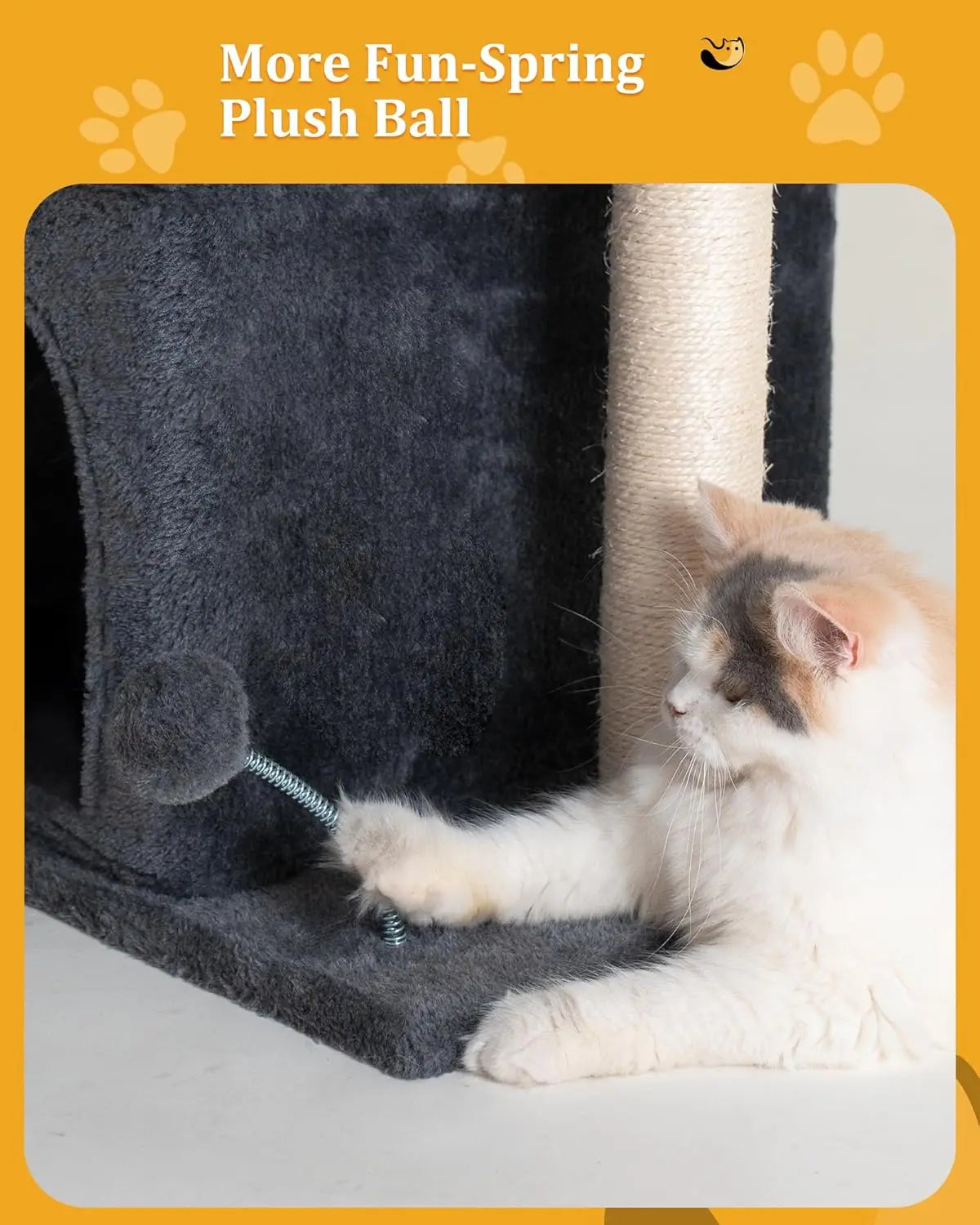 24in Cat Tree Tower with Scratching Post, Window Perch Bed for Large Cats, 2 Condo Cubbies for Kittens, Dark Gray