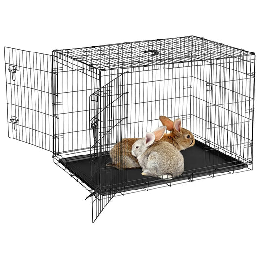 24/48 Inch Rabbit Cage, Portable, Folding Small Crate. Rabbit Carriers with Slide Out Tray & 2 Doors for Bunny, Ferret, Chinchilla & Rat