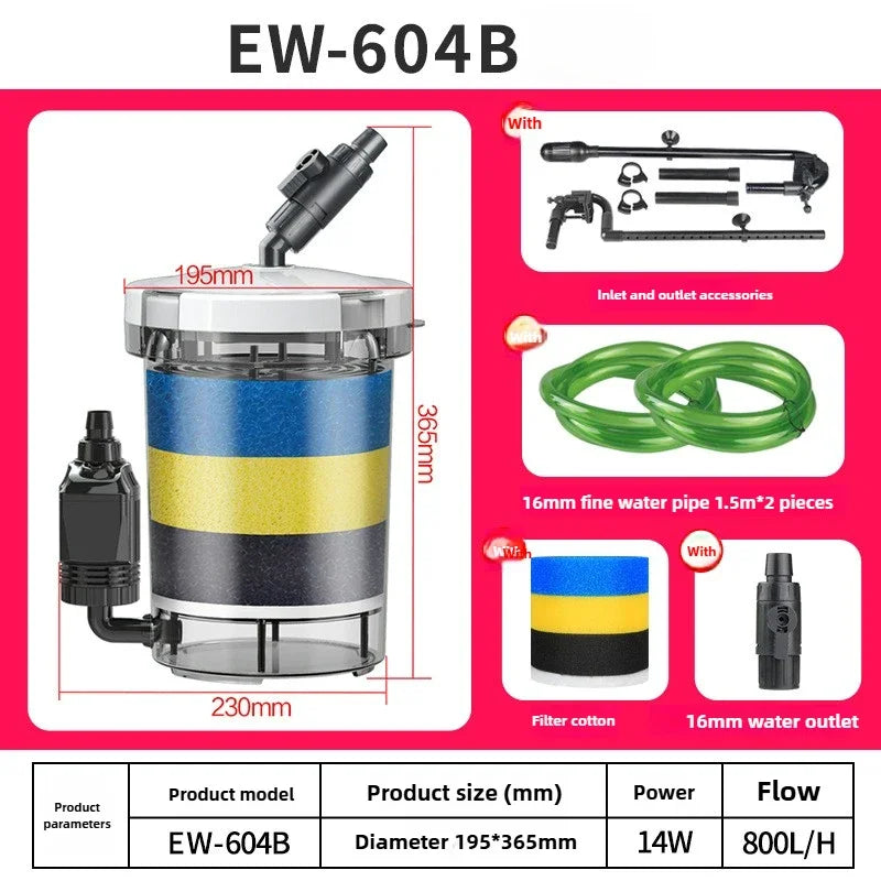 110V 220V SUNSUN EW/HW-604B 14W Silent Fish Tank External Filter Bucket.
