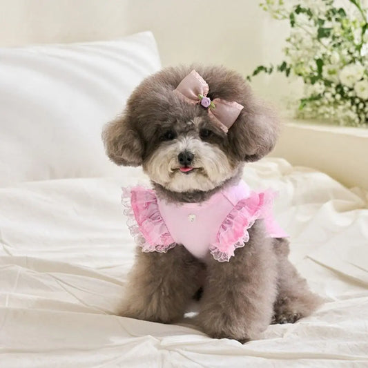 Lace Pet Summer Vest. Soft, Flying Sleeve, Base Skirt, Breathable Dog Clothes.