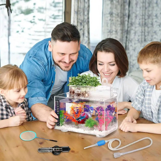 Betta Fish Tank Kit, 2.5 Gallon Aquarium Self-Cleaning with LED Light, Filter, Heater, Decorations and Accessories