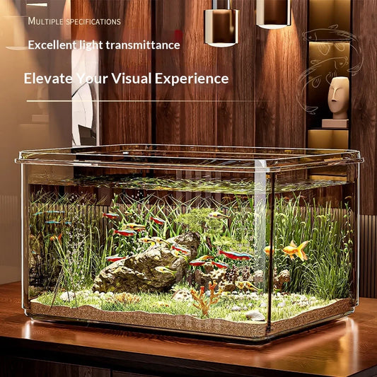 Mini Transparent Thick Acrylic Desktop Aquarium Fish Tank. Square Small Home Office. Goldfish, Turtle Fish Tank Accessories