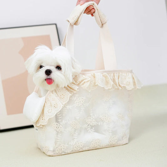 One cute Lace Pet Carrier Bag - Handheld/Shoulder. Puppy Purse for Small Dogs/Cats