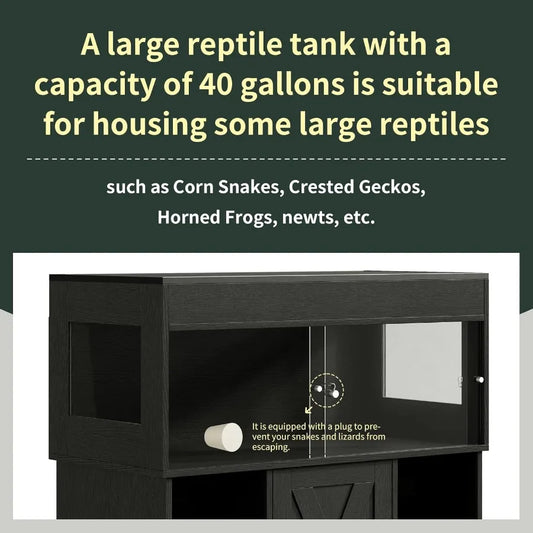 40 Gallon Reptile Terrarium Tank with Storage Cabinet and Stand Ideal for Leopard Geckos & Corn Snakes