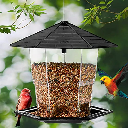 【Spot goods】Bird Feeders for Outdoors Hanging Bird Feeder Wild Birds Seed, Black