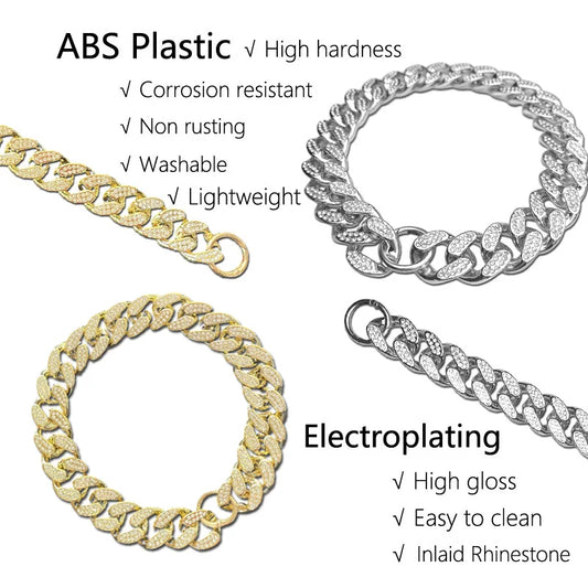 ABS Plastic Dog Collar Chain Diamond Inlay Sparkle. Cat Collars, Small Medium Large Dogs