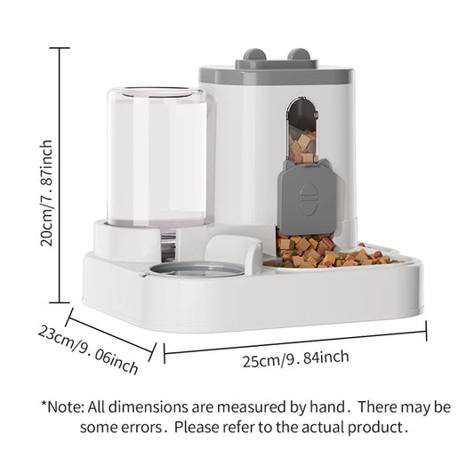 Pet large-capacity feeder, integrated, automatic water dispenser. Cat/dog food/water bowl.
