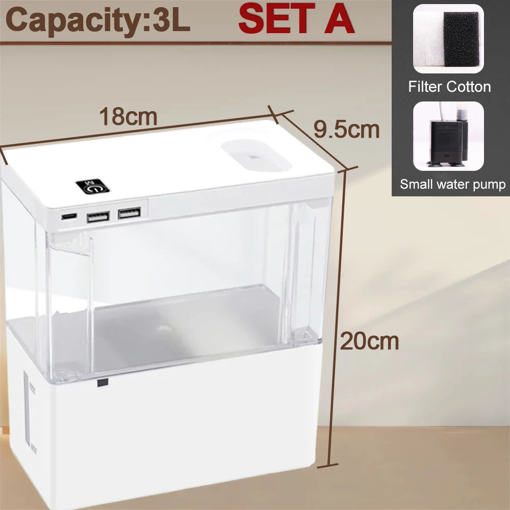 Mini 3L Desk Fish Tank 5L. Plastic Tank. Botton Filter With Water Pump.