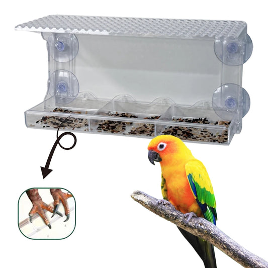 Window Mounted Feeder with Strong Suction Cups. Transparent, Acrylic, Hanging Birdhouse Feeder for Outside Garden Yard