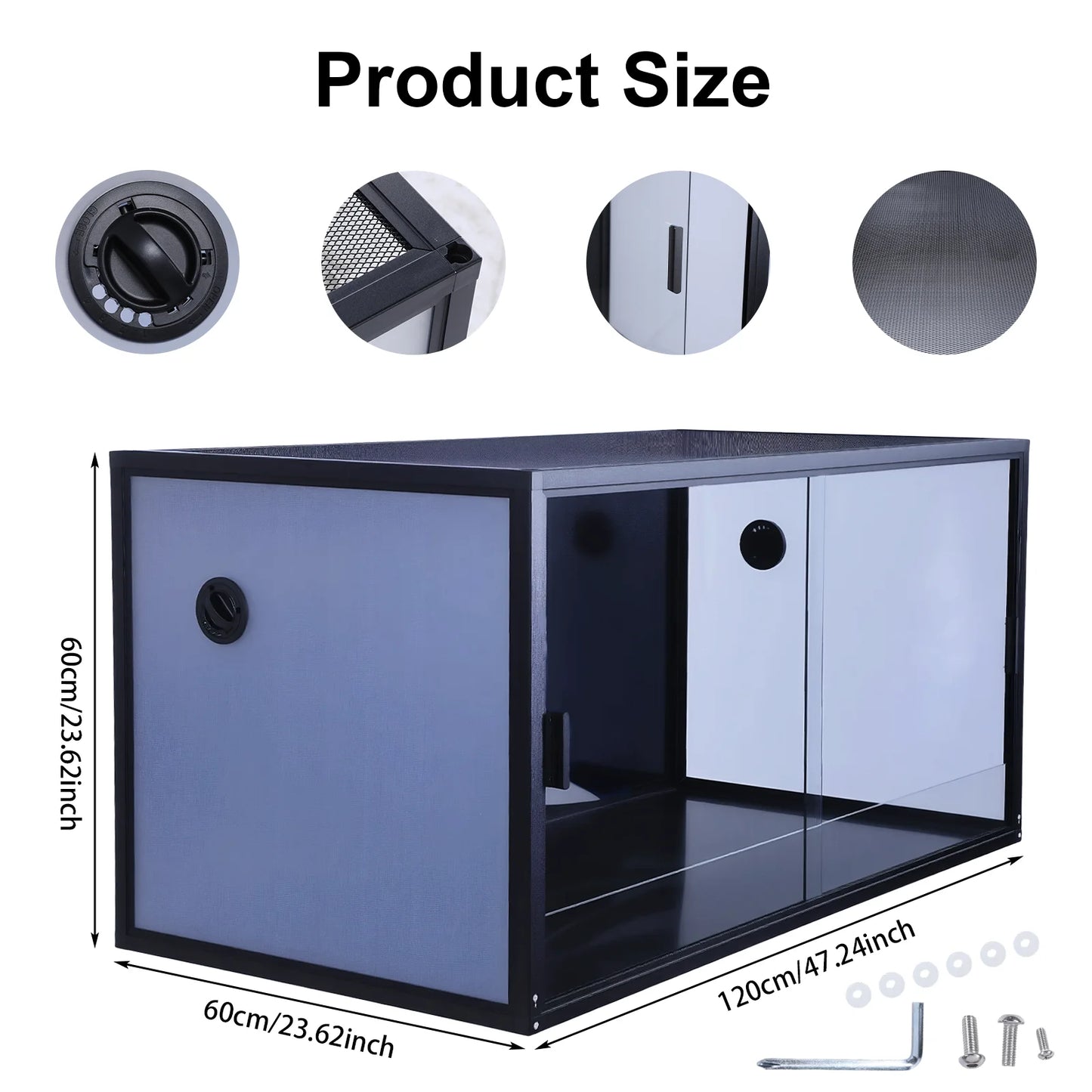 120 Gallon Mesh Top Enclosures with Sliding Door Top Screen Ventilation 48x24x24In Suitable for Ball Python & Gecko Lizard
