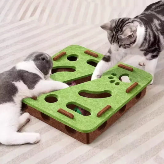 Pet Cat Puzzle Maze Holes. Felt Box With Bell Ball. Kitten Playing Toys Interactive.