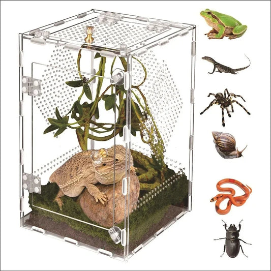 Transparent Acrylic Reptile Breeding Box For Geckos, Lizards, Snakes And Insects. Large Desktop Display Storage For Home Desk Decor