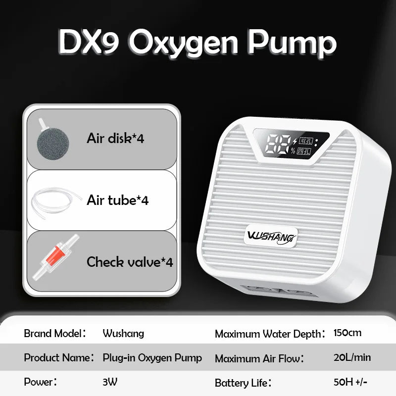 3W Aquarium Oxygen Pump, Oxygenator Outdoor Fish Tank Usb Rechargeable, Mute Dual/Four Outlets