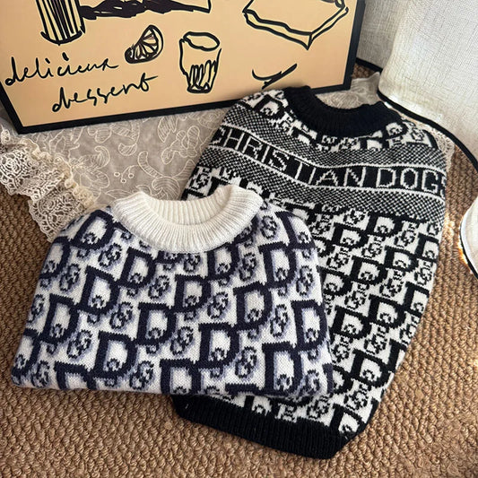 Luxury Designer Dog Winter Clothes, XS-2XL. Warm, Soft Puppy Sweaters Knitted. French Bull Knitwear