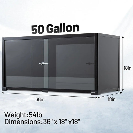 50 Gallon Reptile Terrarium, 36x18x18 Black-Tinted Glass Enclosure with Sliding Door & Mesh Top for Bearded Dragon, Gecko, Snake