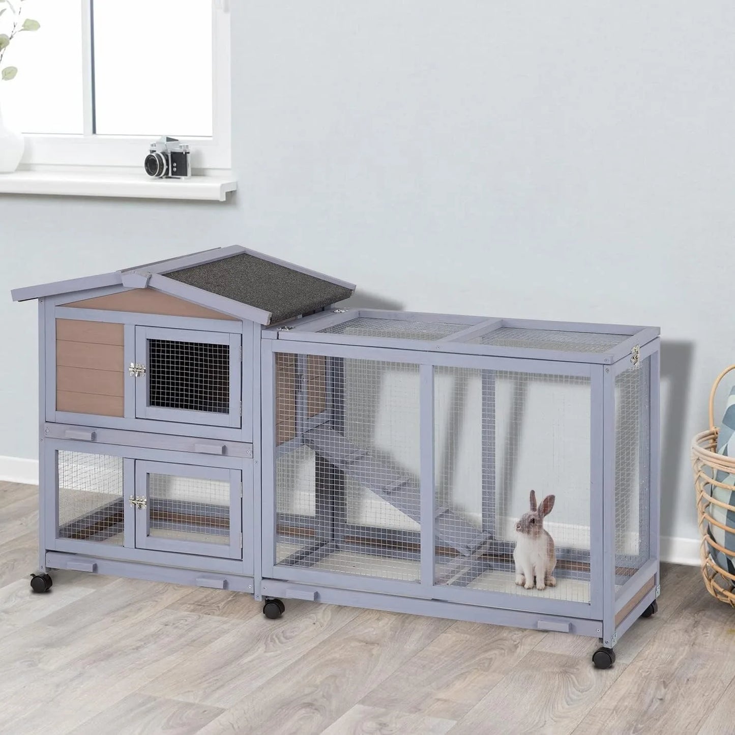 Wooden Rabbit Hutch. Two Layers. Chicken Coop, Outdoor Indoor. Guinea Pig & Bunny Cage. Waterproof Roof.