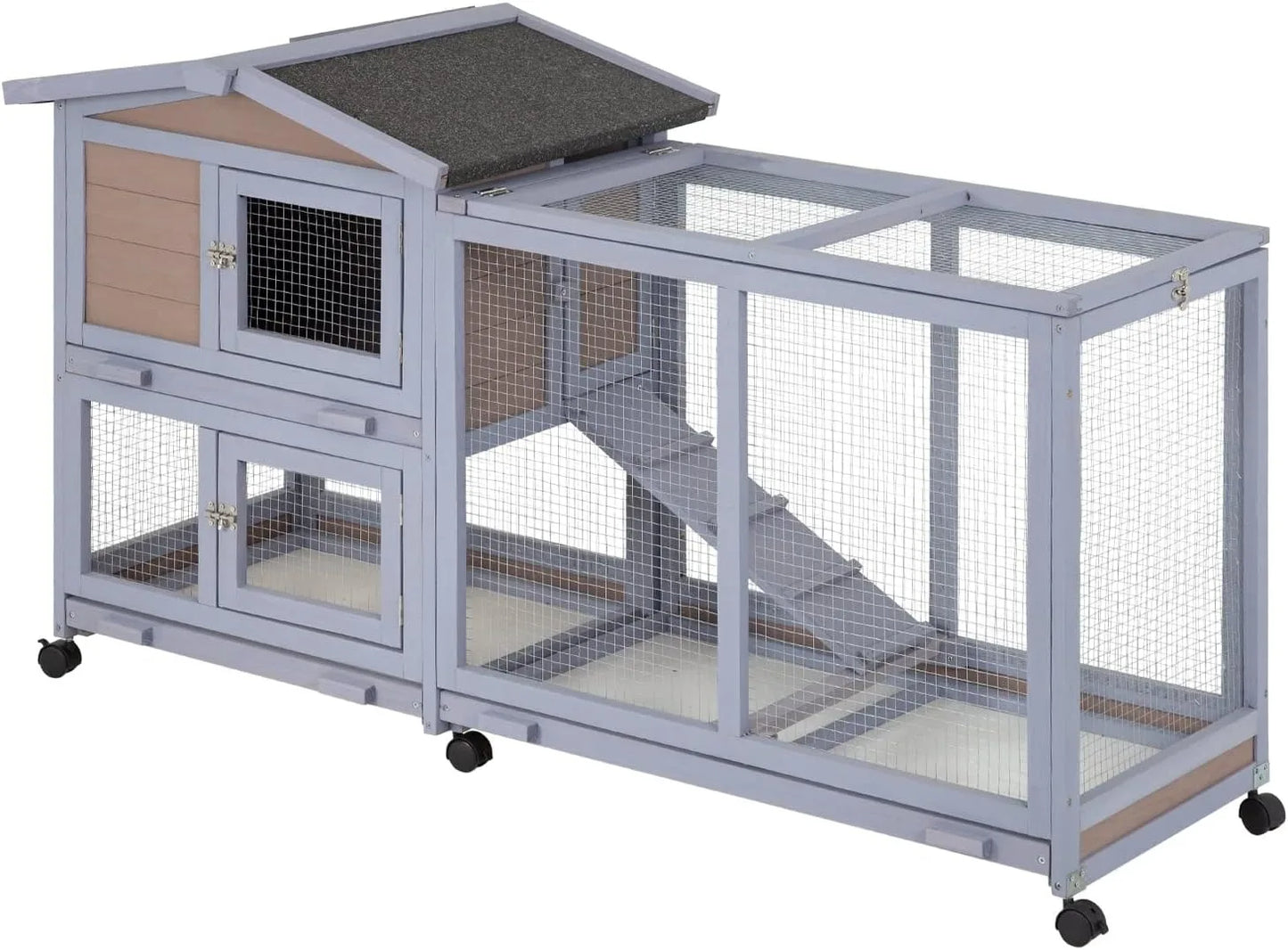 Wooden Rabbit Hutch. Two Layers. Chicken Coop, Outdoor Indoor. Guinea Pig & Bunny Cage. Waterproof Roof.