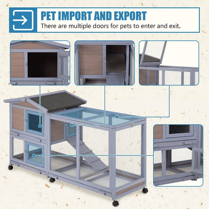 Wooden Rabbit Hutch. Two Layers. Chicken Coop, Outdoor Indoor. Guinea Pig & Bunny Cage. Waterproof Roof.