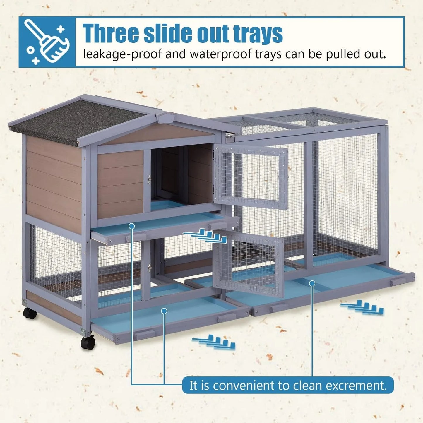 Wooden Rabbit Hutch. Two Layers. Chicken Coop, Outdoor Indoor. Guinea Pig & Bunny Cage. Waterproof Roof.