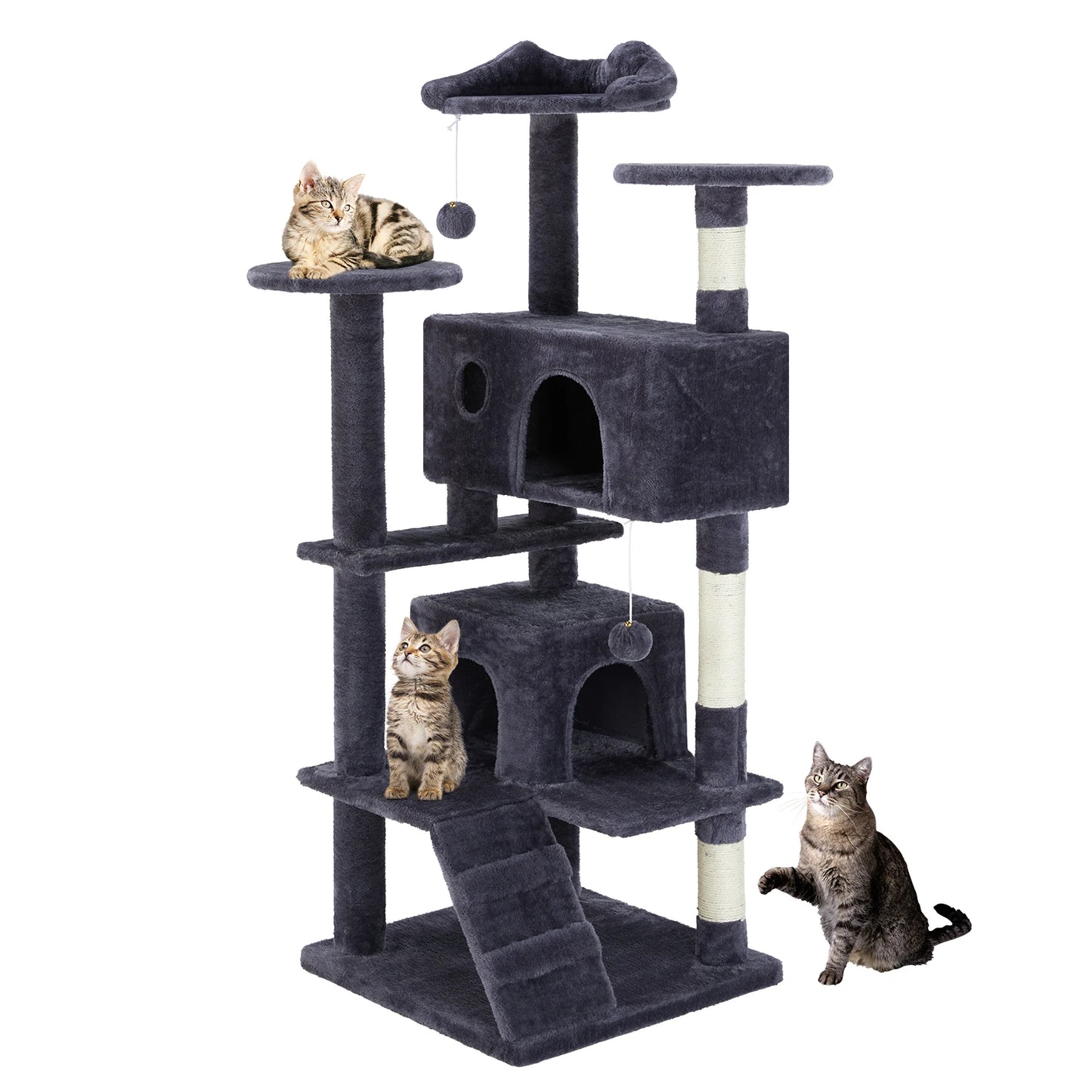 54in Tall Multi-Level Cat Tree Tower for Indoors. Pet Furniture Stable Kitty Play House with Sisal Scratching Post.