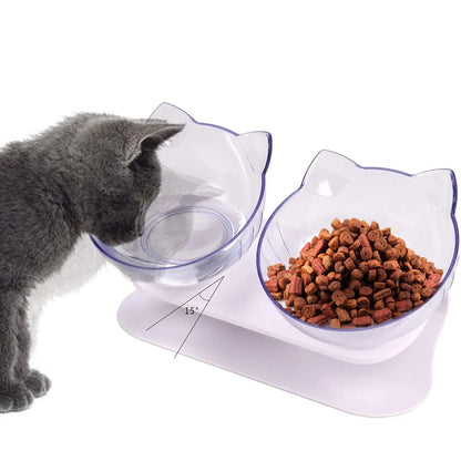 Cat Bowls. Durable Fall Resistant, 15 Degree Tilt. Double Cat Food and Water Bowl