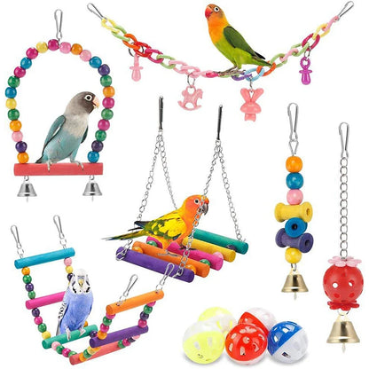 Bird Cage Toys for Parrots. Wood Birds Swing. Reliable, Chewable Bite Bridge. Wooden Beads Shape. Parrot Toy, 11pcs Bird Toys