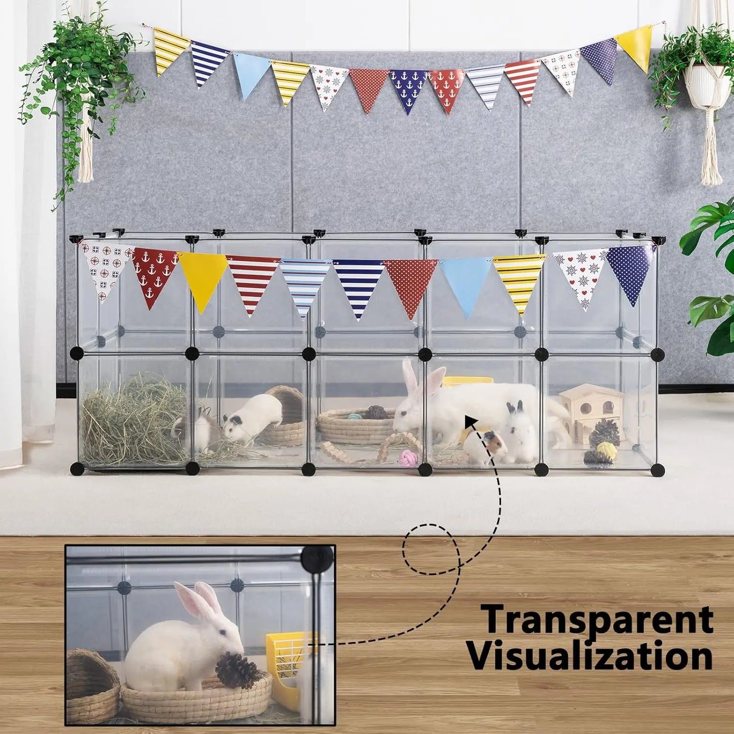 Portable Pet Playpen with Floor for Small Animals - Rabbit, Guinea Pig, Ferret Cage. 61x25x24 Inch