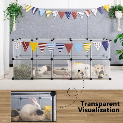 Portable Pet Playpen with Floor for Small Animals - Rabbit, Guinea Pig, Ferret Cage. 61x25x24 Inch