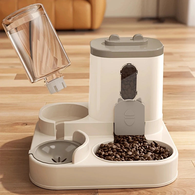 Pet large-capacity feeder, integrated, automatic water dispenser. Cat/dog food/water bowl.