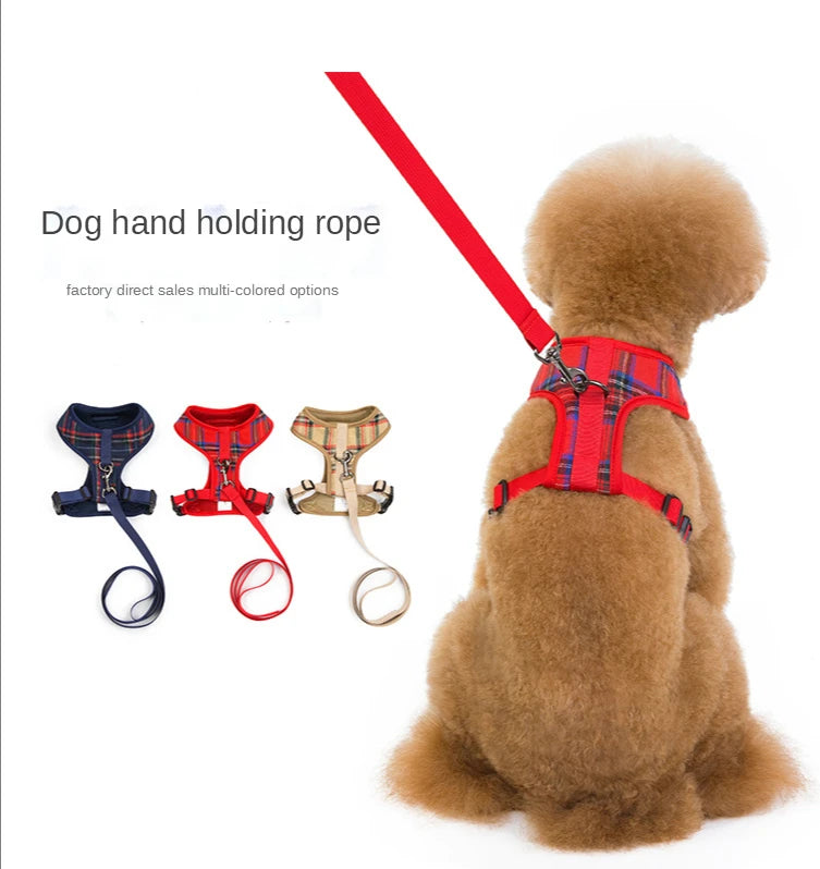 New Dog Harness and Leash Set. Traction Rope Plaid Chest Strap. Small and Medium-sized Dogs