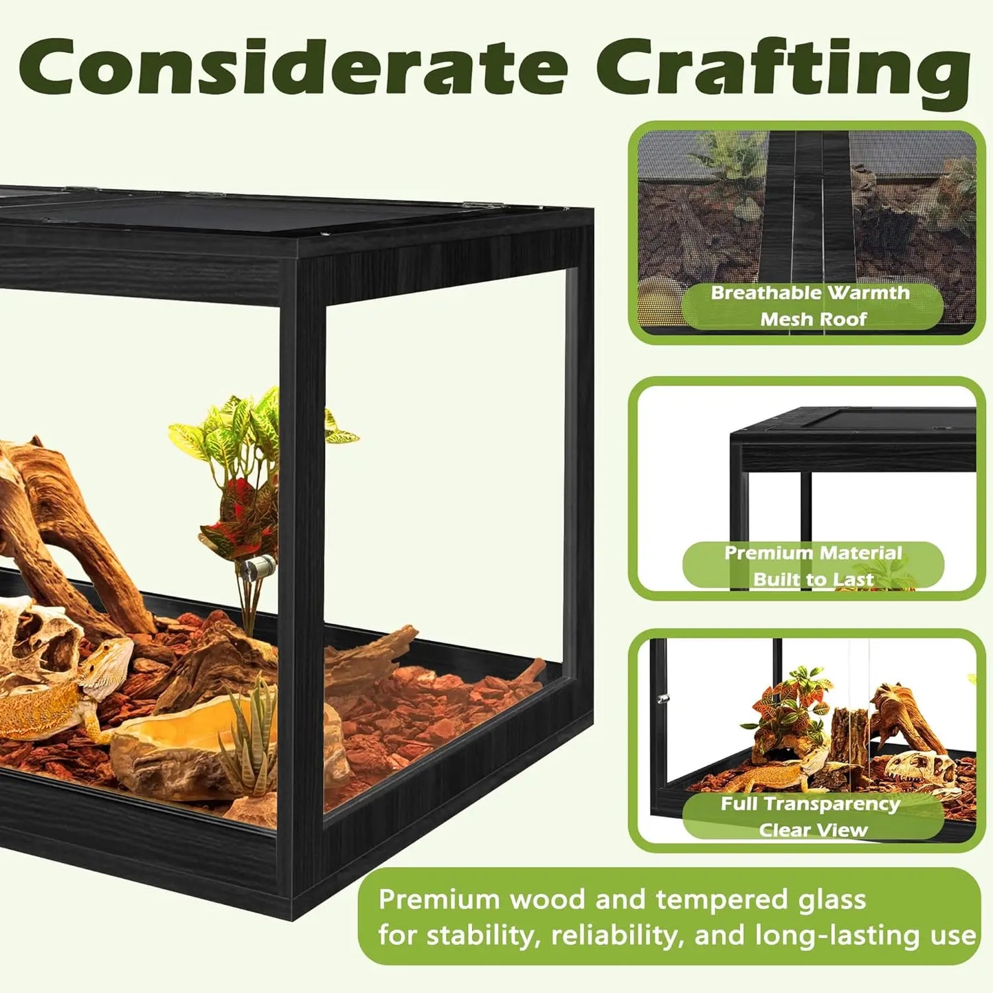 32 Gallon Tempered Glass Reptile Enclosure with Locking Doors for Lizards, Geckos, Snakes (32"X16"X16", Black)