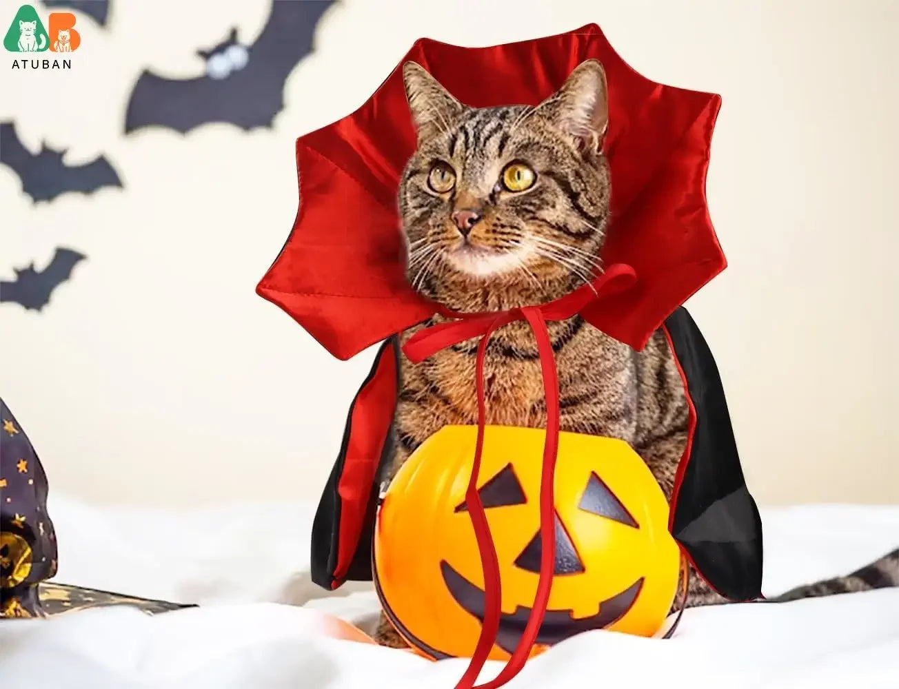 Halloween Cat Vampire Cloak Costume. Adjustable Pet Cape.